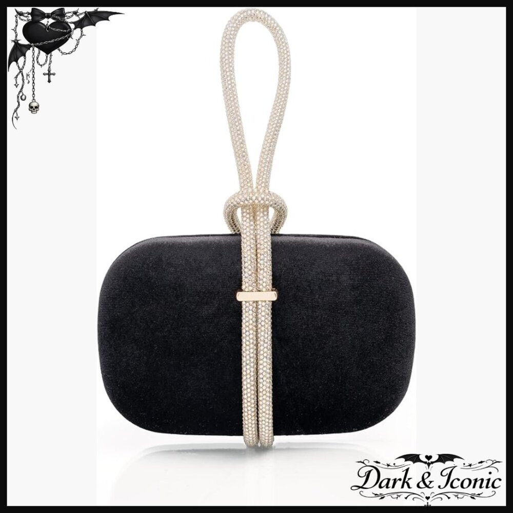 Velvet Evening Clutch with Rhinestone Handle Detachable Chain Wedding Prom Party
